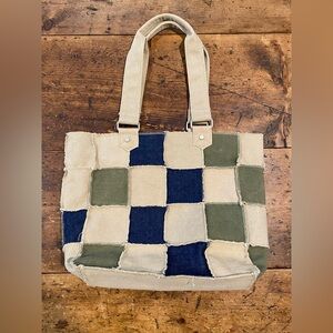 Vintage Y2K Levis Patchwork Purse Tote bag Snap Closure Tan And Blue